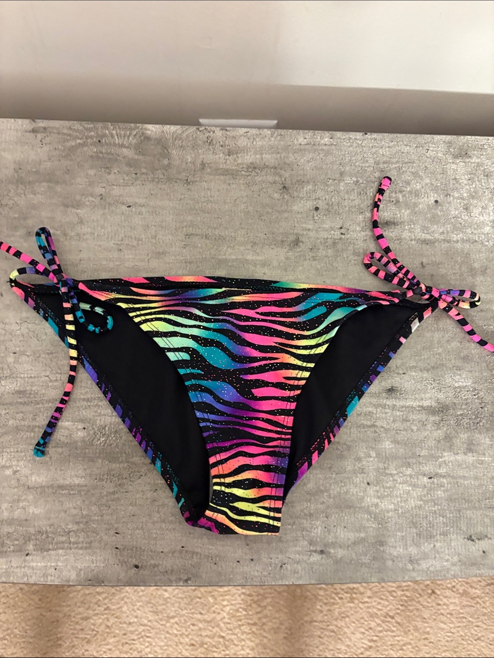 NWOT Neon Glittery Zebra Print Tie-Side Bikini Bottoms